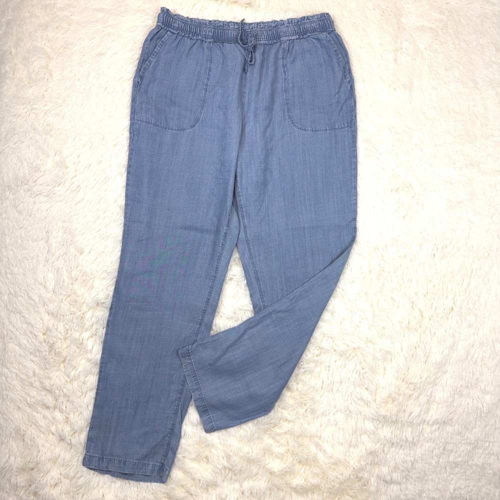 Splendid Jogger Pants Womens Large Blue Chambray Elastic Waist Drawstring Pocket